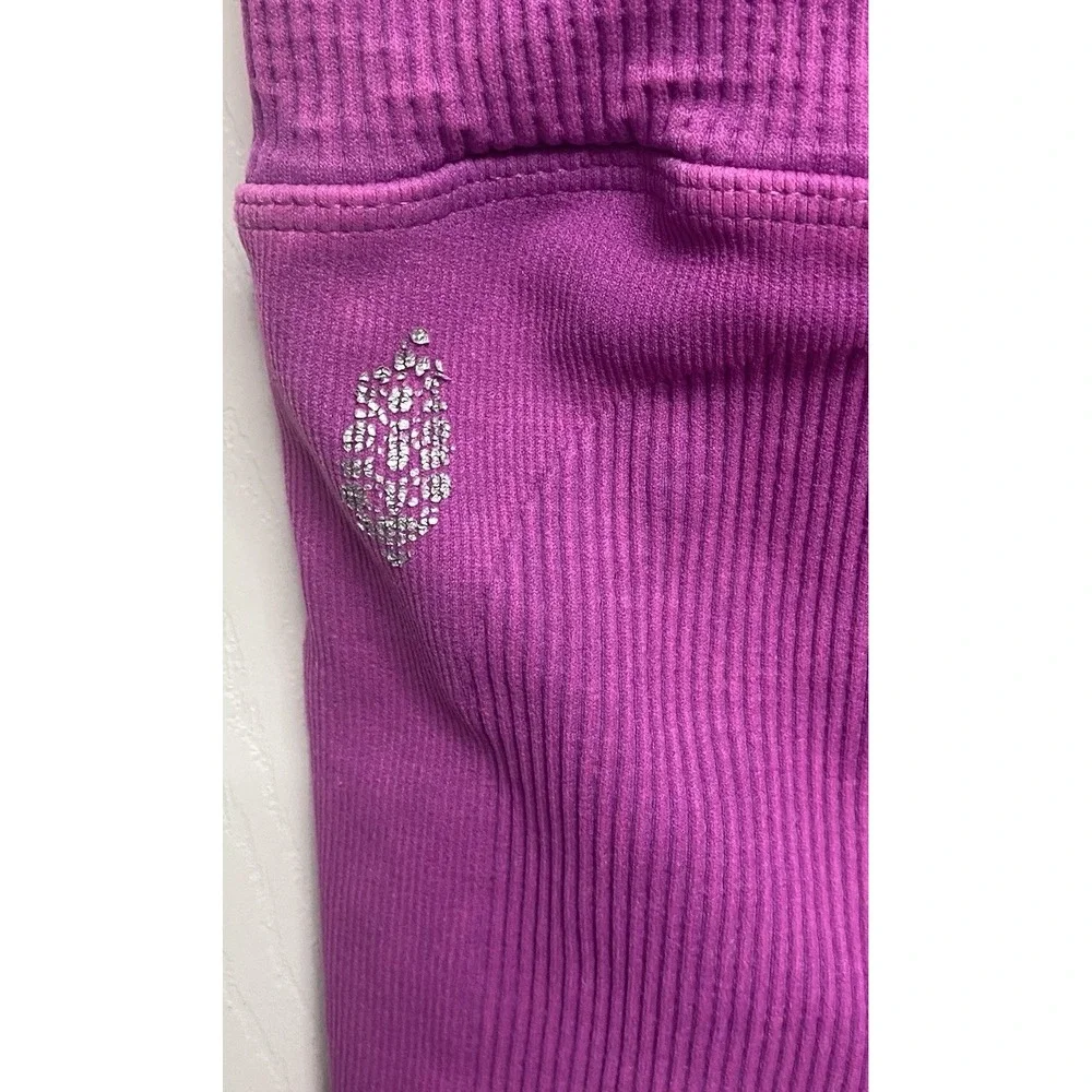 Free People Movement Women Ribbed Hot Pink Leggings & Gray Sports Bra Set XS